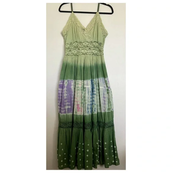 Bila Dresses | Bila Crochet Cotton Tie Dye Sleeveless Maxi Dress Size Medium Boho Beach Summer | Color: Green | Size: M | Kdlli's Closet